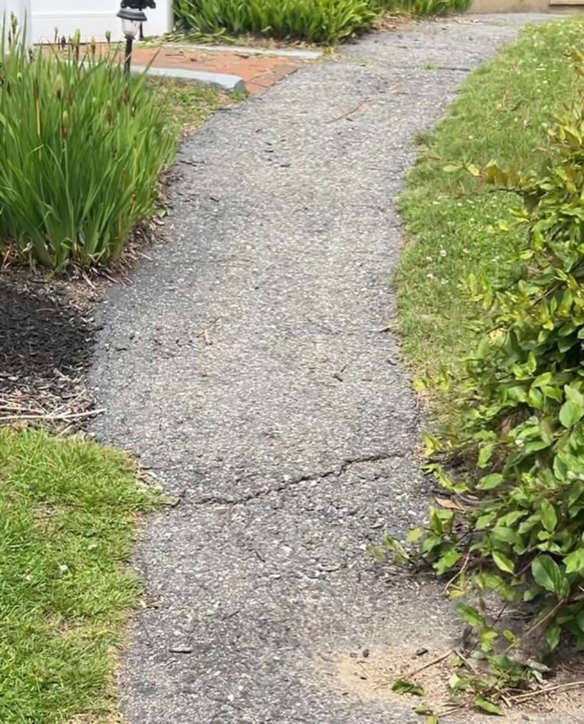 Cracked asphalt walkway prior to renovation
